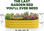 Plant & Plot Galvanized Raised Garden Beds Outdoor // 4×2×1 ft (2-Pack) Planter Raised Beds for Gardening, Vegetables, Flowers (Yellow) // Large Metal Garden Box