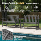 Ciokea 48" Outdoor Bench, HDPE Weatherproof Porch Bench, 2-Person Garden Benches with 550 Lbs, Waterproof Patio Benches for Outside Balcony Deck Backyard, Dark Grey