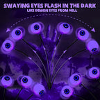 BrizLabs Halloween Eyeball Lights, 2 Pack 12 LED Solar Halloween Lights, 2 Modes Outdoor Spooky Walkway Light, Purple Swinging Firefly Light, Outside Purple Pathway Lighting for Yard Garden Lawn Party