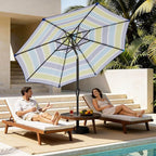 MEWAY 9ft Patio Umbrella Outdoor Table Umbrellas with Push Button Tilt and Crank, Market Umbrella 8 Sturdy Ribs for Deck, Garden, Pool and Backyard, Blue-Green Stripe