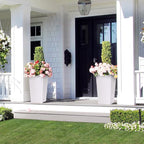 GarveeLife 22.5 in Tall Planters Set of 2, Outdoor＆Indoor Black Planter Pots, High Front Porch Planter Pots with Drainage Holes＆Water Level Monitor＆Inner Bucket, Automatic Watering, White