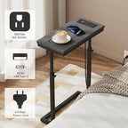 TUTOTAK End Table with Charging Station, Side Table, Tall Couch Table, Sofa Table, Living Room, Bedroom,Black TB01BK084