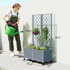 Outsunny Planter Box with Trellis, Self Watering Raised Garden Bed with Lockable Wheels, 56.3" Trellis Privacy Planter with Drainage Holes for Climbing Plants, Vines, Vegetables, Flowers, Gray