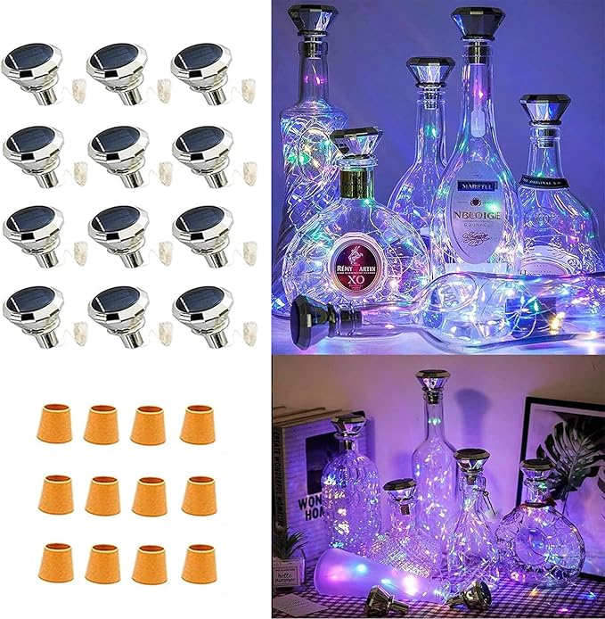 Indoor String Lights for Wine Bottles, 12 Pack, Solar Multicolor
