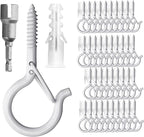 PlusRoc 40 Pack Ceiling Hooks for Hanging Plants Outdoor String Lights Heavy Duty, 2.2 Inch Eye Hook Screw in Cup Hooks Q-Hanger for Patio Lights, Wall Wood Fence Deck Mount(White)