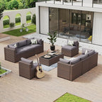 Aoxun 10 Piece Patio Furniture Set Wicker Rattan Patio Conversation Set Outdoor Sectional Sofa Set with Coffee Table and Thickened Cushions, Gray(Waterproof Cover Included)
