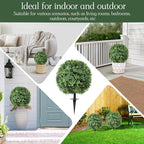 Artificial Topiary Bushes for Outdoors with Spike, Boxwood Ball Fake Shrubs UV Resistant Faux Plants for Indoor Outdoor Fall Thanksgiving Halloween Decor (Artificial Topiary Boxwood Ball Tree)