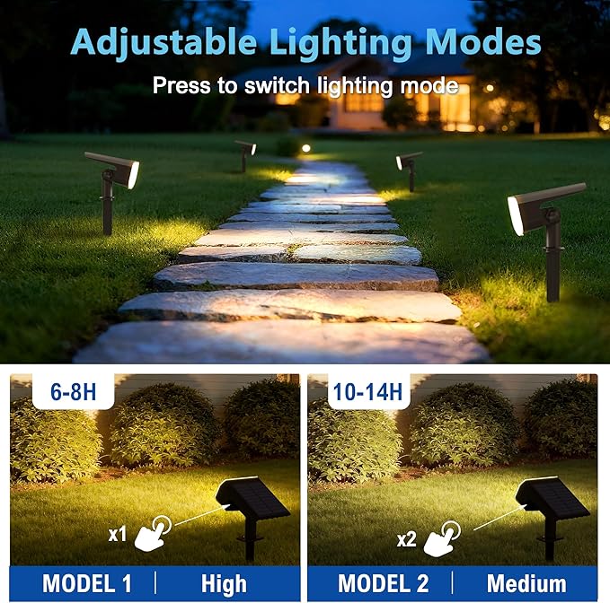 Solar Lights Outdoor Waterproof IP65, Super Bright LED with Lens, 3000K 2 Lighting Modes, Solar Powered Yard Garden Solar Spot Lights for Outside Landscape Auto On/Off -4 Pack