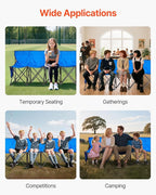 VEVOR Portable Folding Bench, 8 Seat Foldable Soccer Bench with Side Pockets and Carrying Bag, Lightweight Sideline Seating with Back Rest for Football, Baseball, Camping, Outdoor Events, Blue