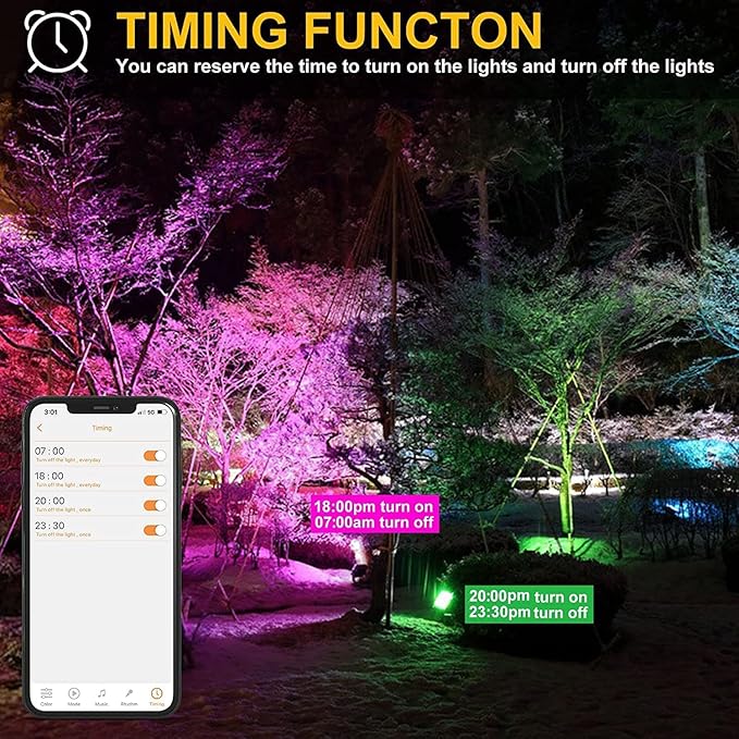 Flood Light 4 Pack, 50W RGB Color Changing Bluetooth Outdoor