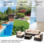 HOMREST 6 Pieces Patio Furniture Sets, Rattan Daybed with Retractable Canopy, Outdoor Sectional Sofa Set with Adjustable Backrest, Chaise Chair Sunbed for Garden Poolside Backyard (Khaki)