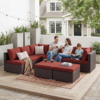 NICESOUL 29.3'' High Back Wicker Patio Furniture Set for 8 Person, Extra Big Outdoor Modular Sectional with Ottoman, Deep Seated Relax Conversation Sets for Backyard Deck, Brown and Red