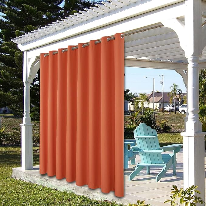 BONZER Outdoor Waterproof Curtains for Patio Wide Grommet Light Filtering Outside Curtains for Gazebo, Porch, Pergola, Pavilion, 1 Panel, 110W x 120L inch, Mecca Orange