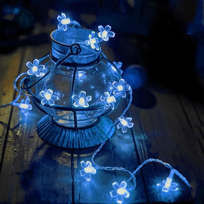 Indoor String Lights, 33ft 100 LED Blue Cherry Blossom Flowers, 8 Modes