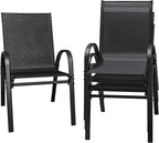 Flamaker Patio Chairs Stackable Dining Chairs Set of 4 Metal and Teslin Outdoor Chairs for Lawn Deck Porch Balcony (Black)