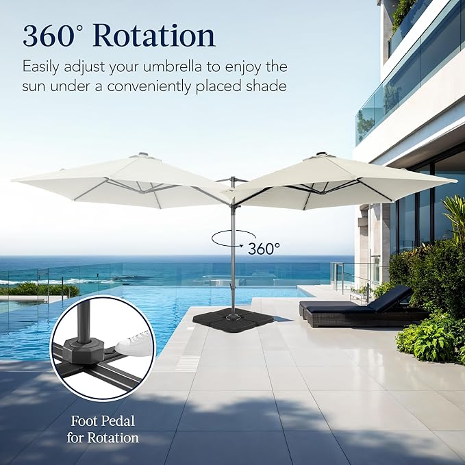 Best Choice Products 10ft Solar LED Offset Cantilever Hanging Market Patio Umbrella, Smooth 360° Rotation, 8 Sturdy Ribs, Easy Adjustment - Ivory
