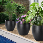 Plant Pots 17.5/14.8/12.2 inch Set of 3, Flower Pots with Drainage Holes, Large Planters for Indoor Outdoor Garden Plants and Flowers. (Black)