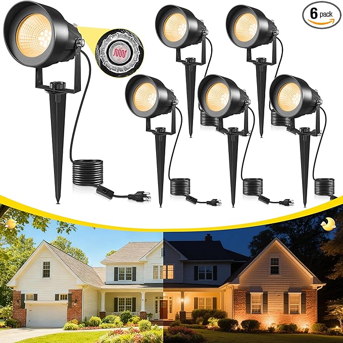 T-SUN Dusk to Dawn Outdoor Lighting, Flag Spot Lights with Photocell Auto On/Off, Waterproof 3000K Warm White LED Plug-in Landscape Spotlights for Garden Yard Tree Pathway Pole House