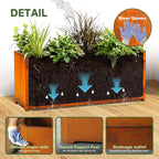 Corten Steel Planter Box-36"x15"x15"-Large Rectangular Planters For Outdoor Plants, Heavy Duty Rustic Tall Planter With Raised Support Feet For Patio, Deck, Garden, Yard, Drain Holes, Easy Assembly