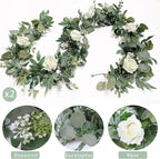 Artificial Eucalyptus Garland 2 Pack, 6.5 Ft Each, White Roses