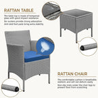 Conversation Set, 3-Piece PE Rattan Wicker Patio Set in Gray/Dark Blue