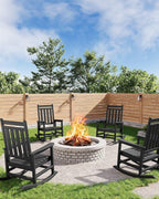 HDPE Rocking Chair Outdoor Set of 4 - Poly High Back Porch Rocker Chairs for Adults - All Weather Resistant Furniture for Patio Front Porch - Black