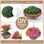 Artificial Hanging Flower for Outdoors, Fake Hanging Basket for Outside,1 Hanging Basket with 13 Pcs Faux Silk Flowers for Porch, Balcony and Patio Decor(Mixed)