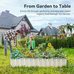KING BIRD Raised Garden Bed 68"x 36"x 12" Galvanized Steel Metal Outdoor Garden Planter Box Kit with 2 Pairs of Gloves (Ivory)
