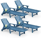 Lounge Chair Outdoor Set of 4 with Wheels, Adjustable 5-Position Chaise Lounge Outdoor, Patio Lounge Chair for Poolside Backyard, Navy Blue
