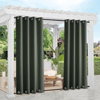 NICETOWN 2 Panels Greyish Green Blackout Bottom Weighted Outdoor Curtains for Patio, Top and Bottom Rustproof Grommet Windproof & Waterproof Thermal Outdoor Gazebo Curtains, W52 x L84