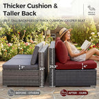 NICESOUL 6 Piece Modern Outdoor Conversation Set with Fireplace Natural Gas/Propane, 29.3'' High Back Deep Wide Seat Sofa Couches for Garden, Oversized Patio Sectionals, 2 Color Cushion Wine & Grey