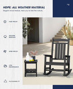 KINGYES HDPE Outdoor Rocking Chair Set of 4, Widened Seat Patio Rocking Chair, Oversized All Weather Patio Rocker, Black
