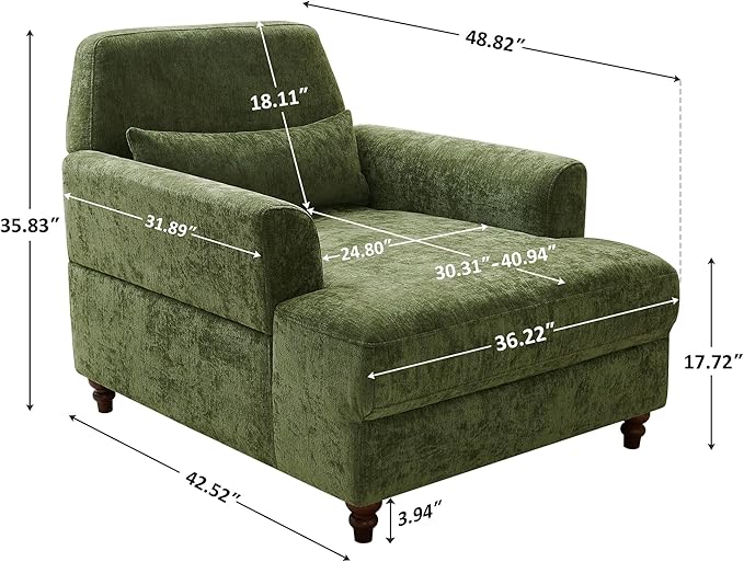 Chaise Lounge Chair Indoor with Adjustable Backrest, Upholstered Mid-Century Reading Chair, Oversized Accent Armchair for Living Room & Bedroom, Comfy Single Sofa Chair, Modern Living Room Chair