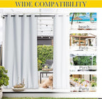 NICETOWN 2 Panels Outdoor Curtains with Grommet & Back Tab on top and Bottom for Patio Waterproof, Windproof Privacy Sound & Light Reducing for Cabana with Fixed Rope, W52 x L72, Greyish White