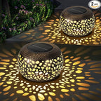 Solar Lanterns Waterproof Outdoor Decor: 2 Pack Hollow Out Retro Metal Solar Lights - Unique Gardening Gifts for Women Mom - Outside Garden Yard Patio Porch Tabletop Decorations 2 Lighting Colors