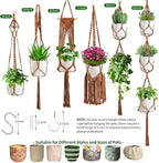 Macrame Plant Hangers, 6Pack Hanging Plant Holders Indoor w/ 6 Set Hooks Handmade Cotton Rope Plant Hangers Set Flower Pots Holder Stand Boho Home Decor Hanging Planters for Indoor Outdoor Plants