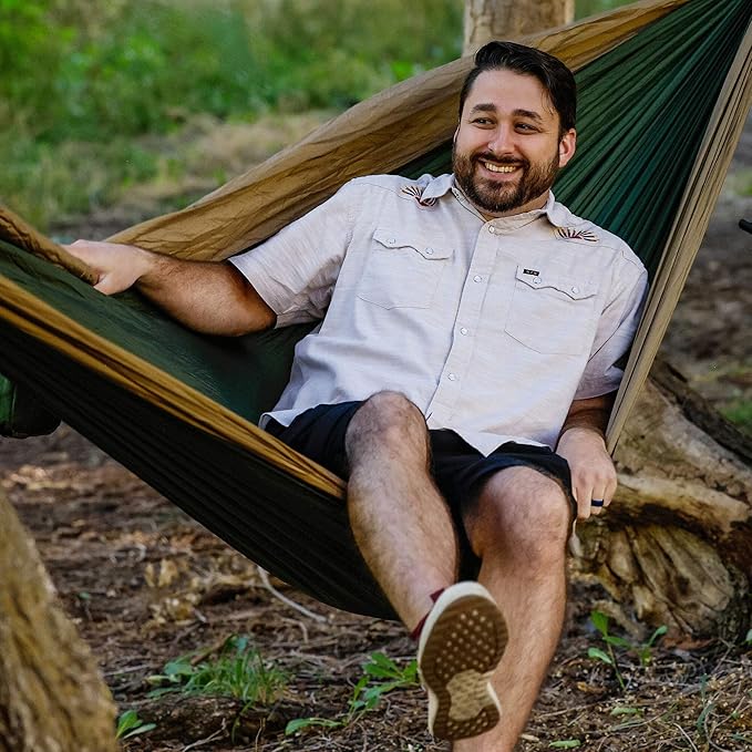 GRAND TRUNK TrunkTech Double Hammock | Ultra-Strong & Lightweight | 11 ft Hammock with Ripstop Nylon | 500 lb Capacity | Fast-Drying & Weather-Resistant | Olive Green/Khaki