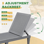 Greesum Outdoor Chaise Lounge Chairs Set of 2 with 5-Position Adjustable Backrest, Waterproof PP Sun Chaise Loungers for Garden Pool Beach Patio Deck Sunbathing, Grey