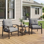 RoyalCraft Outdoor Patio Furniture Set, 3 Pieces Metal Patio Conversation Set with Side Table for Porch Garden Backyard, Grey