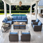 Belord Spacious 11 Pieces Patio Conversation Set - 5-Seater Outdoor Furniture Sectional Sets with Swivel Glider Chairs Set of 4 and Storage Box, Metal Top Coffee Table with Embedded Ottoman Brown