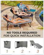 KingCamp Oversized Tanning Chair, Extra-Wide Padded Folding Chase Lounge Chairs Portable Adjustable 5-Position 400lbs Heavy Duty Lounger with Double-Layer Oxford for Outdoor Beach Patio Sun Pool
