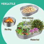 6X3X1 FT Oval Galvanized Metal Garden Raised Bed/Plant Box for Planting,36 Inches Diameter Iron Fire Pit Ring,Small Animal Fence-3 in 1 Modular Design in Black (Silver, 72X36X11.5 Inches)