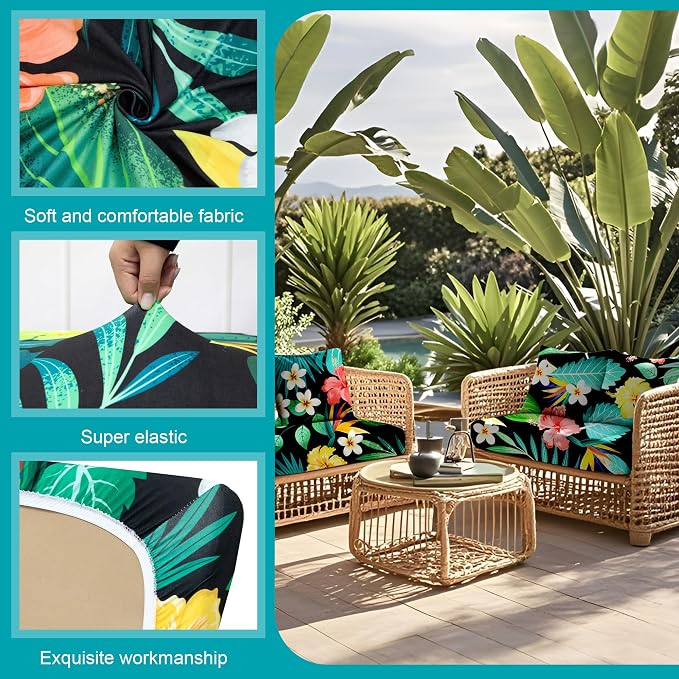 Cushion Covers, 12 Pack Stretch Floral Leaf Outdoor Sofa Slipcovers