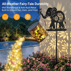Solar Watering Can Lights Outdoor Decor with Elephant Stake & Fairy Silhouettes, Cascading String Lights for Garden, Patio, Yard - Waterproof Solar Powered Gift for Mom, Housewarming, Birthday
