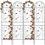 Metal Garden Trellis for Climbing Plants, 4 Pack 86.5" x 19.7" Black Plant Trellis Outdoor, Clematis Rrellis Outdoor, Arched Decoration Suitable for lawns, Gard, Black