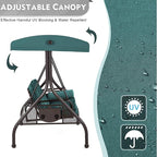 HOMREST 3 Seat Outdoor Porch Swing with Adjustable Canopy, Convertible Patio Swing Bed with Stand, Patio Glider Swing with Upgraded Cup Holder, Thicken Cushions ＆ Pillow for Backyard（Green）