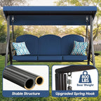 3 Seat Outdoor Porch Patio Swing with Stand 800lbs 2-in-1 Convertible Swing Bed with Adjustable Canopy & Removable Cushion for Yard Garden Deck (Blue, Square Tube)