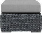Modway Summon Wicker Rattan Outdoor Patio Sunbrella Square Ottoman in Canvas Gray