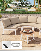 Outdoor Patio Furniture Set,4 Piece Aluminum Half-Moon Patio Conversation Sets, PE Rope Curved Sofa, All-Weather Outdoor Sectional Sofas with Modular Coffee Table & Cushions, White