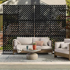 Casaphoria Metal Privacy Screen Outdoor, 72" H x 47" W Freestanding Decorative Privacy Screen for Patio Deck Balcony Garden with Stable Base, Black Parallel